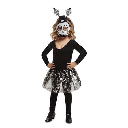 TUTU CALAVERA 3-6 AÑOS DIADEMA, MASCARA 