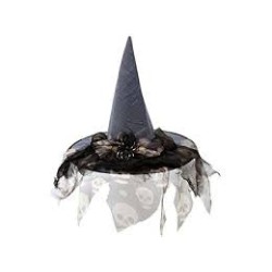 SOMBRERO BRUJA GRIS DECORADO MUJER