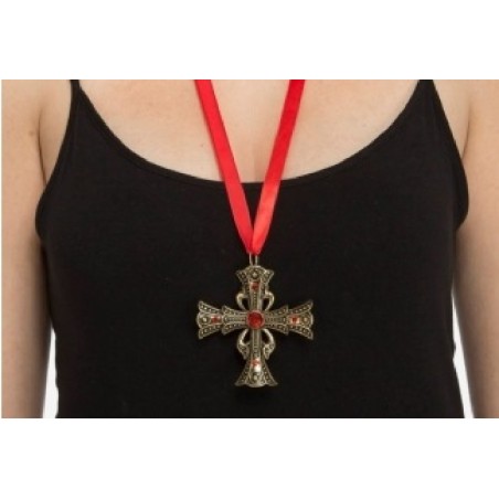 COLGANTE CRUZ CON CINTA ROJA DRACULA VAM