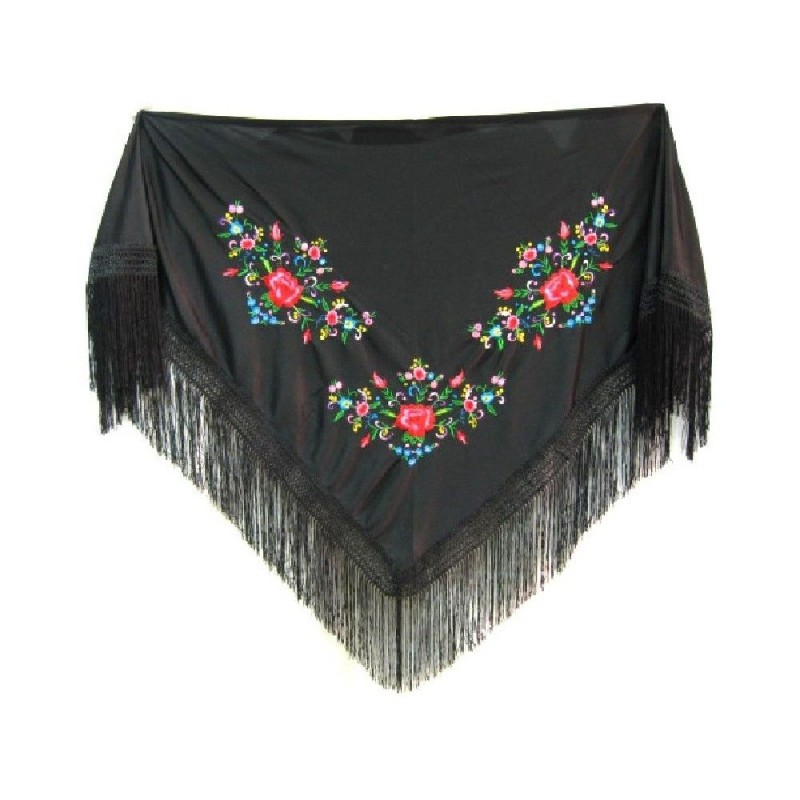 MANTON GRANDE NEGRO BORDADO ADULTO
