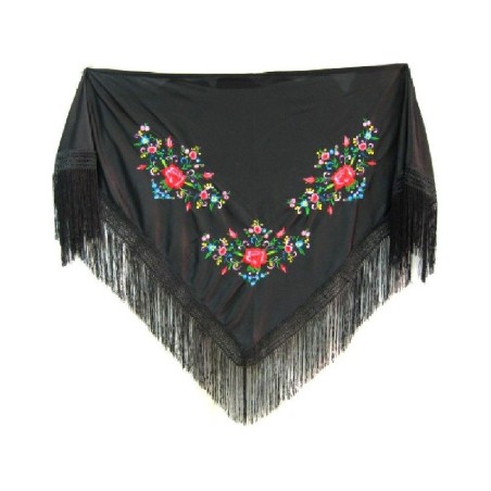 MANTON GRANDE NEGRO BORDADO ADULTO