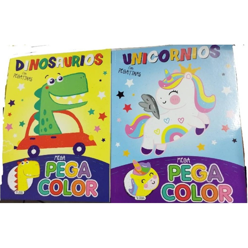 LIBRO MEGA PEGA COLOR DINOSAURIOS/UNICOR