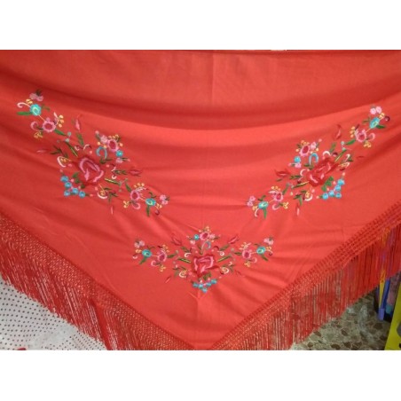 MANTON GRANDE ROJO BORDADO FLORES