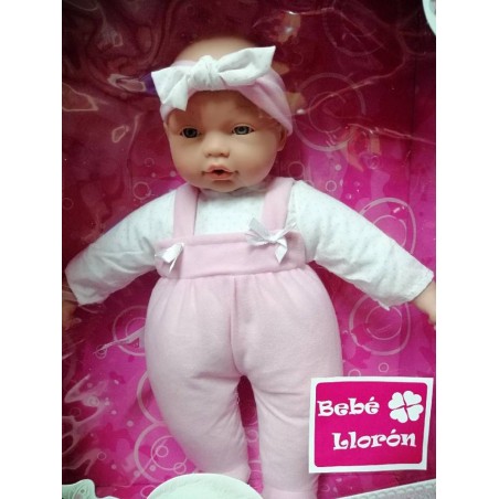 BEBE LLORON CON PETO ROSA 40CM