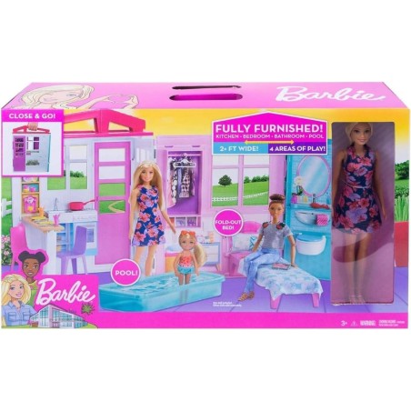 CASA DE MUÑECAS DE BARBIE C/MUEBLES Y AC