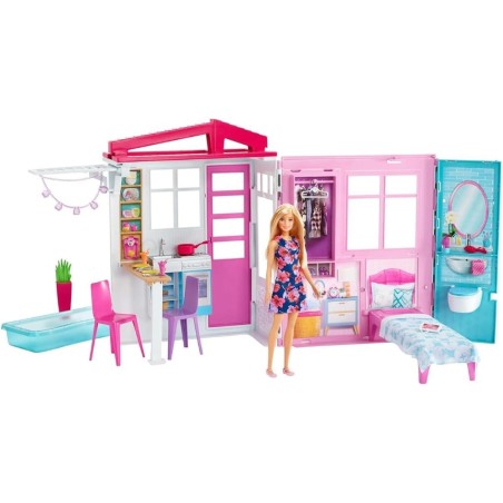 CASA DE MUÑECAS DE BARBIE C/MUEBLES Y AC