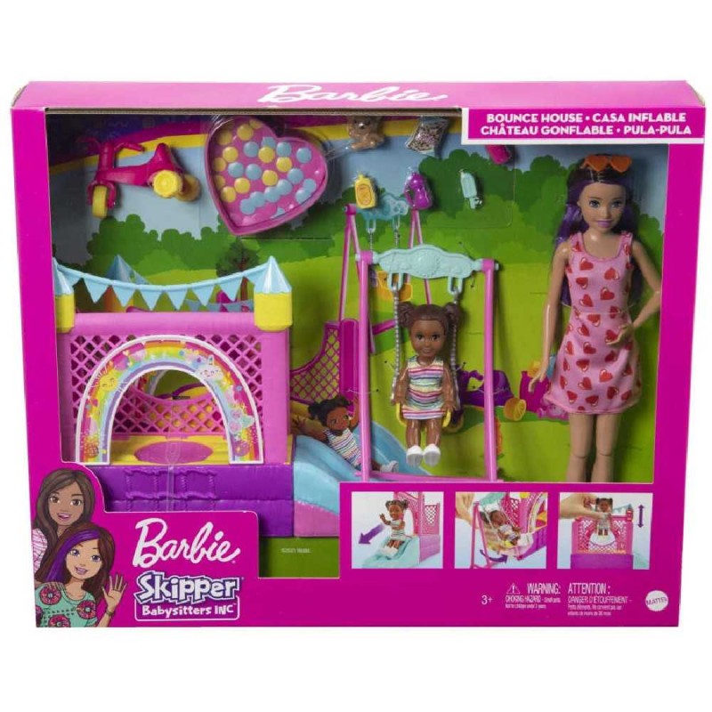 BARBIE SKIPPER NIÑERA CON CASTILLO INFLA