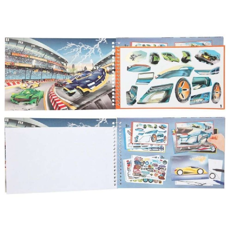 CUADERNO COLOREAR MONSTER CARS PEGATINAS