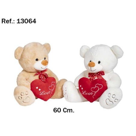 OSO PIES CORAZON LOVE 60CM MARRON/BLANCO