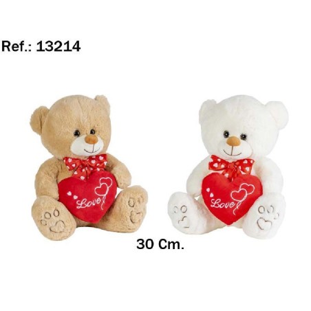 OSO PIES CORAZON LOVE 30CM. MARRON/BLANC