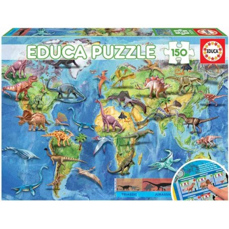 Puzzle 150 Mapamundi Dinosaurios con lam