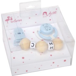 Set chupete azul/blanco c/cadena de bola