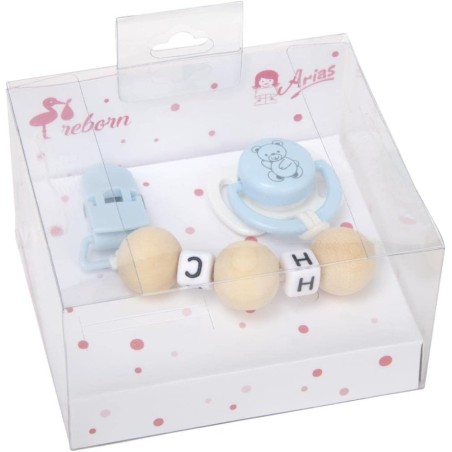 Set chupete azul/blanco c/cadena de bola