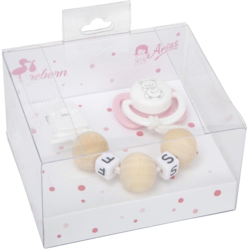 Set chupete rosa/blanco c/cadena de bola