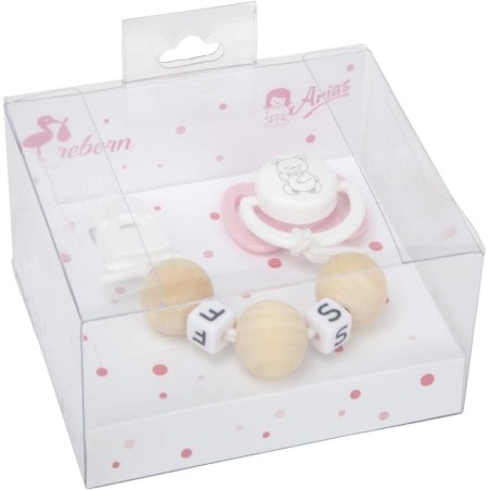 Set chupete rosa/blanco c/cadena de bola