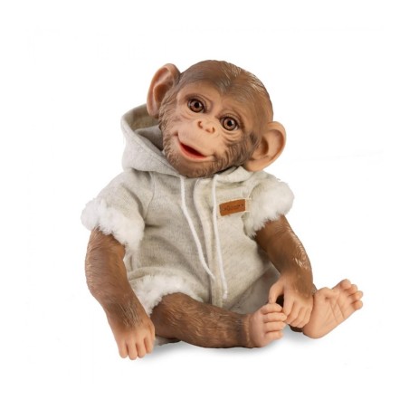 Muñeco mono reborn 32cm, pijama gris con