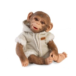 Muñeco mono reborn 32cm, pijama gris con 2