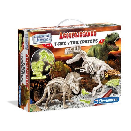 Arqueojugando T-Rex y Triceratops fluore