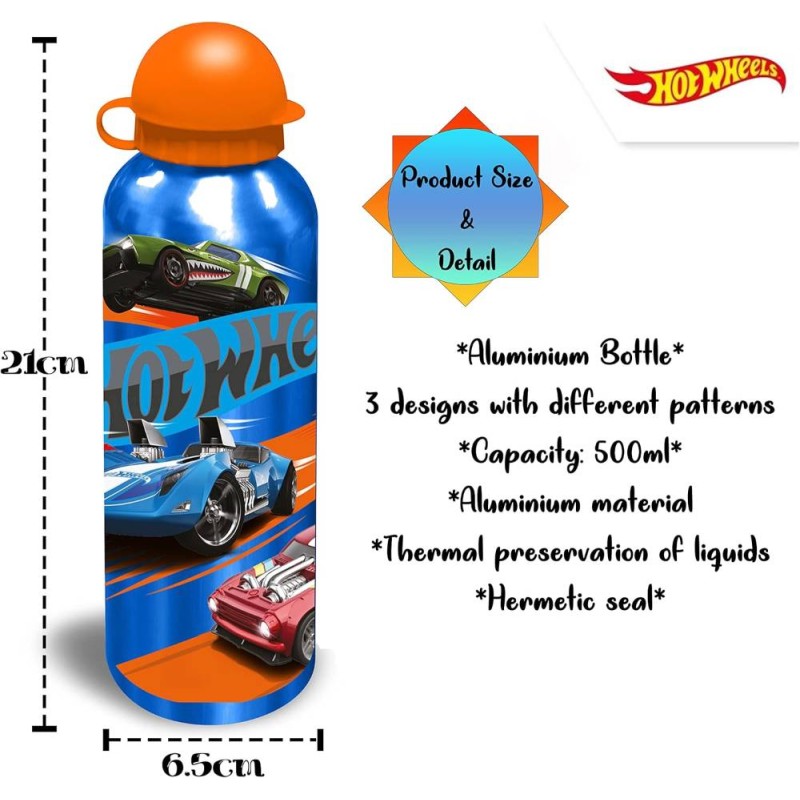 botella aluminio hotwheels 500ml 