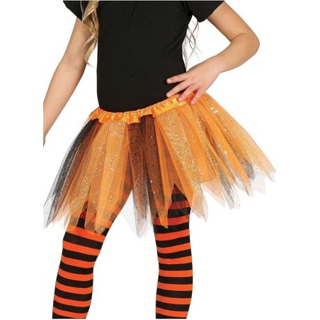 TUTU INFANTIL BRILLANTE NARANJA Y NEGRO