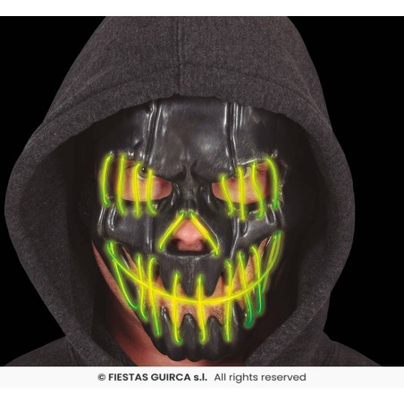 MASCARA NEGRA SONRRIENTE CON LUZ, PVC