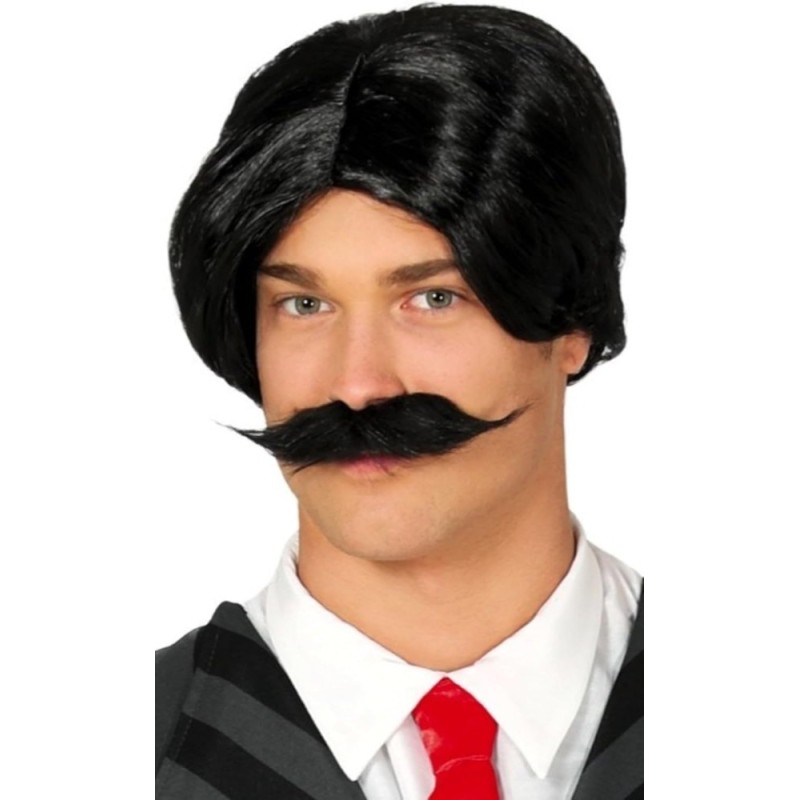 PELUCA NEGRA CON BIGOTE EN CAJA