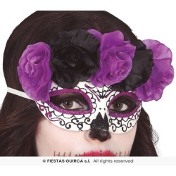 ANTIFAZ CATRINA FLORES LILA Y NEGRAS