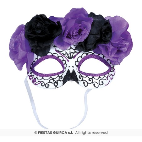 ANTIFAZ CATRINA FLORES LILA Y NEGRAS