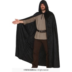 CAPA NEGRA CON CAPUCHA TERCIOPELO 130 CM
