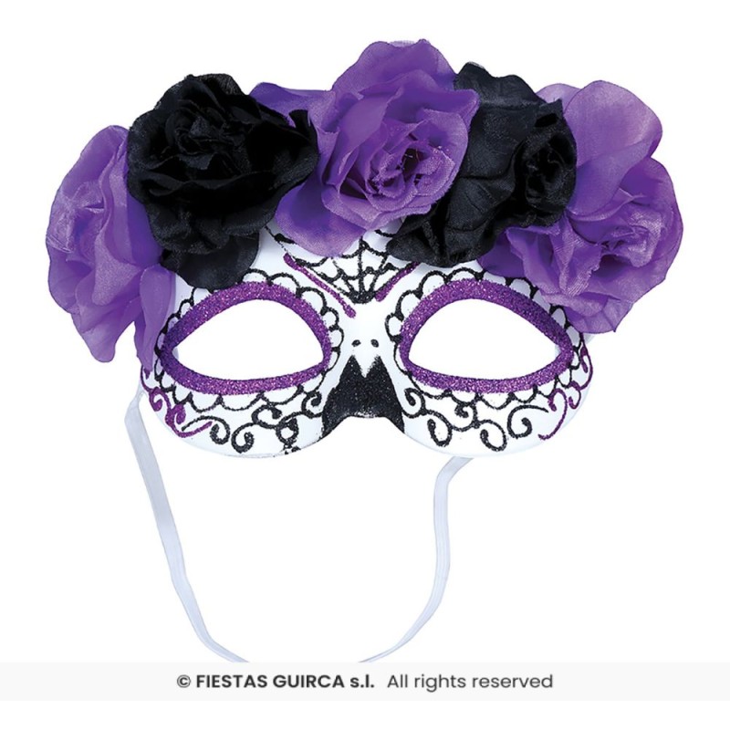 ANTIFAZ CATRINA FLORES LILA Y NEGRAS