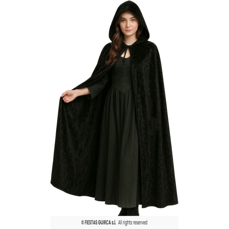 CAPA NEGRA CON CAPUCHA TERCIOPELO 130 CM