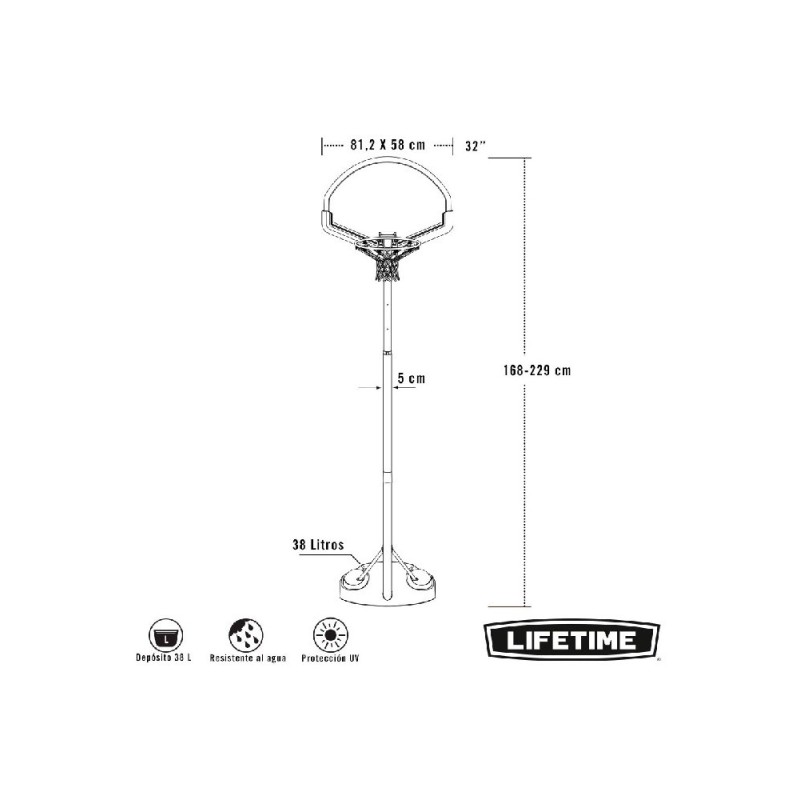 LIFETIME CANASTA BASKET PORT. AJUSTABLE