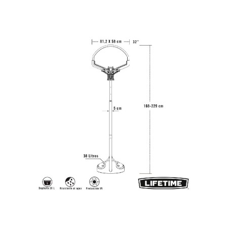 LIFETIME CANASTA BASKET PORT. AJUSTABLE