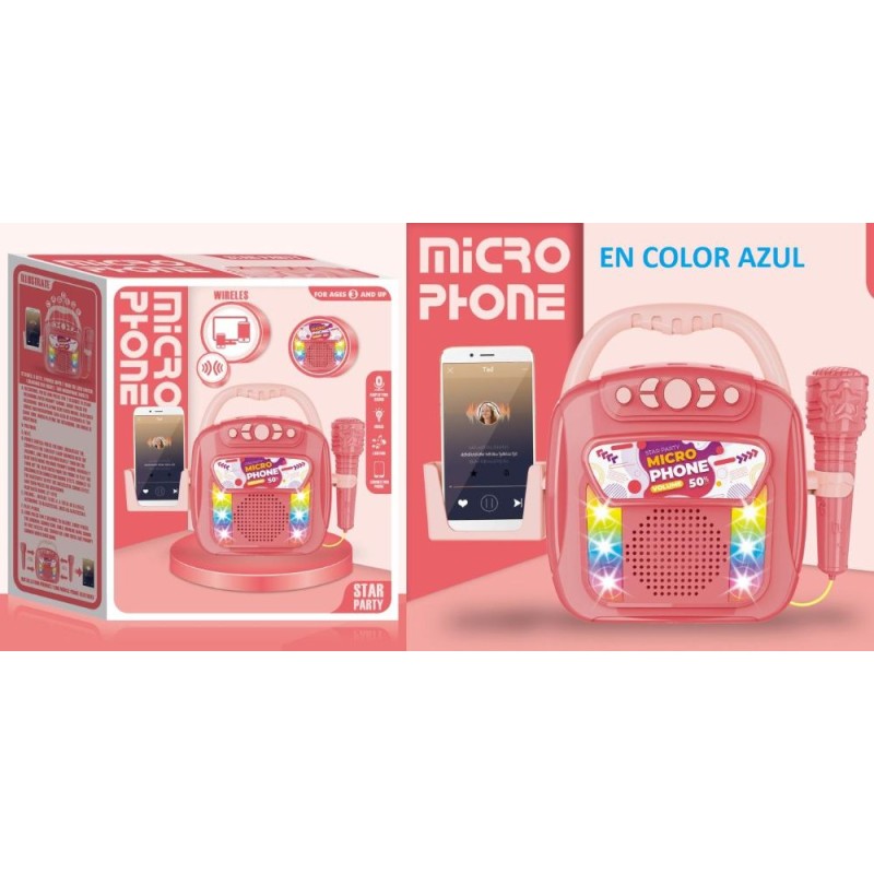KARAOKE AZUL BLUETOOTH GRABADOR, LUCES Y