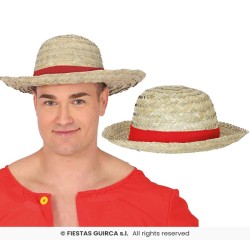 SOMBRERO PAJA CON CINTA ROJA, ADULTO