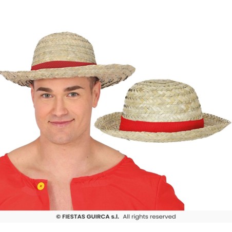 SOMBRERO PAJA CON CINTA ROJA, ADULTO