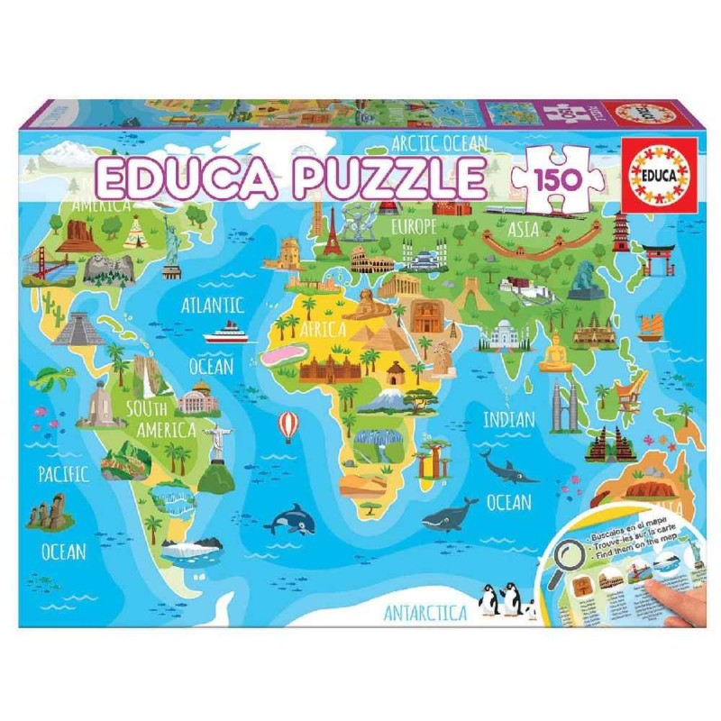 Puzzle 150 mapamundi monumentos  geopuzz