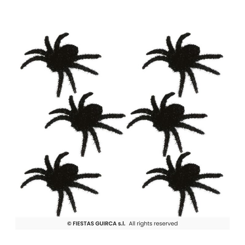 SET DE 6 ARAÑAS PELUDAS NEGRAS 6 CMS