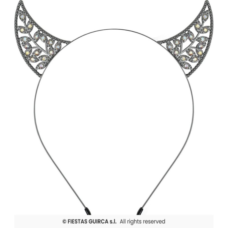 DIADEMA CUERNOS CON BRILLANTES, METALICA