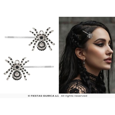 SET 2 CLIPS PELO ARAÑAS BRILLANTES PLATA