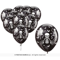 BOLSA 10 GLOBOS NEGROS ESQUELETOS 30 CMS