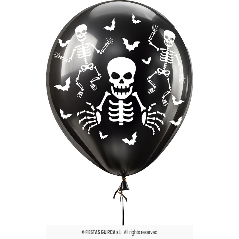 BOLSA 10 GLOBOS NEGROS ESQUELETOS 30 CMS