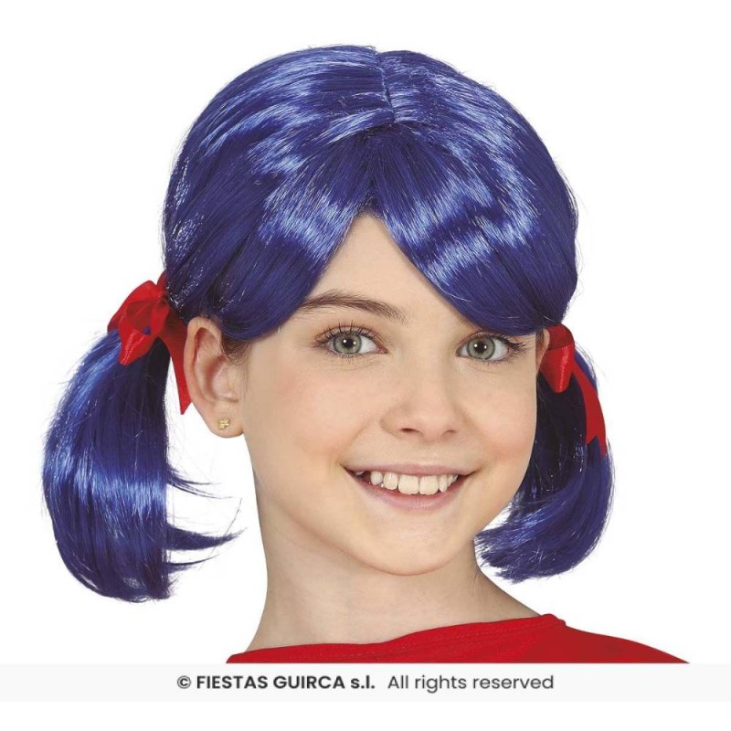 Peluca azul coletas infantil ladybug