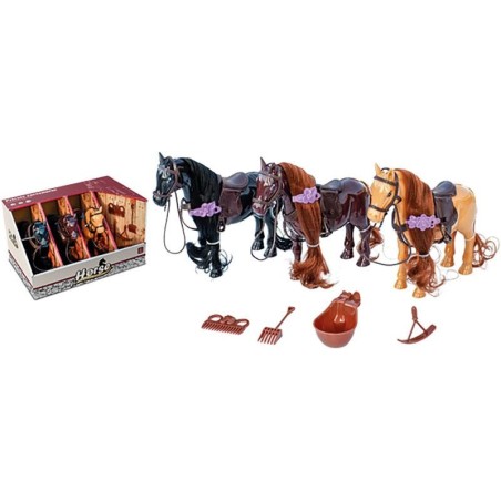 Set de 3 Caballos con Establo y Accesori