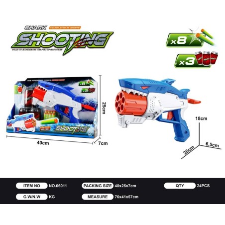 Pistola Tiburón con 8 Dardos y Latas