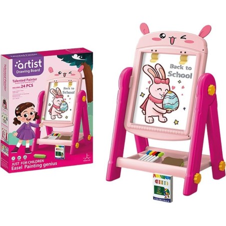 Pizarra Rosa Conejito 49 cm Doble Cara c