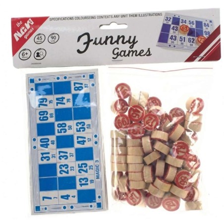 48 Cartones y Fichas Madera para Bingo