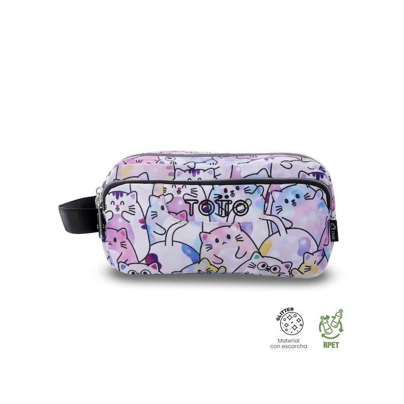 Estuche Agapec Glitter - Paws, 3 compart