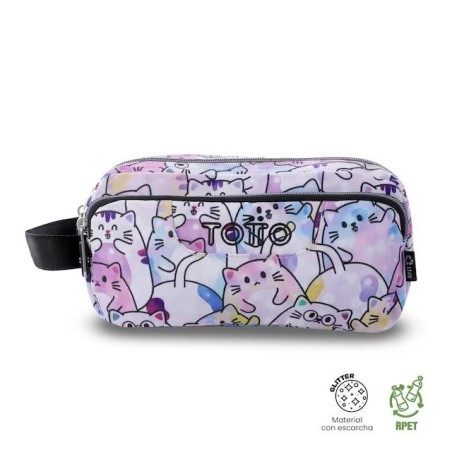 Estuche Agapec Glitter - Paws, 3 compart