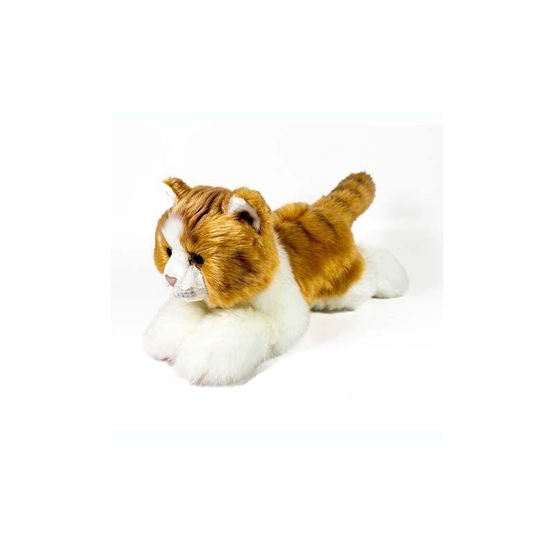Peluche Gato Marrón y Blanco Tumbado 25c
